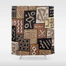 Brown and Black Abstract Mud Cloth Print Shower Curtain