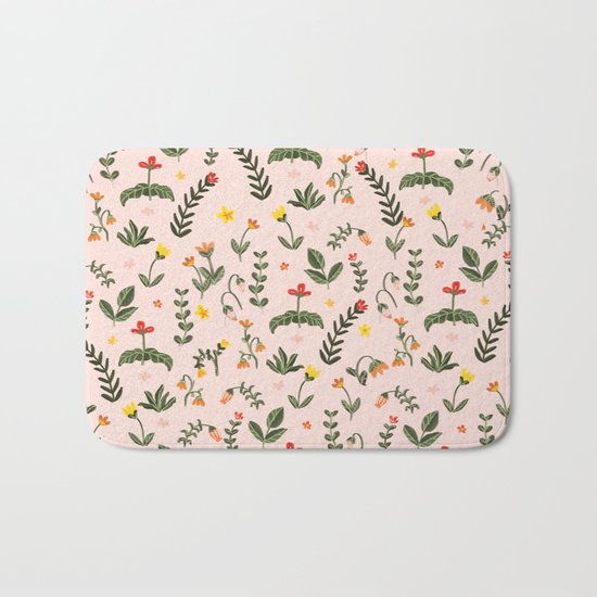 Bright Pink Floral Garden Bath Mat