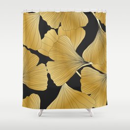 Abstract pattern with Luxury gold Ginkgo on dark background. Exotic botanical design, elegent, luxury, golden, sparkle, glitter background Shower Curtain