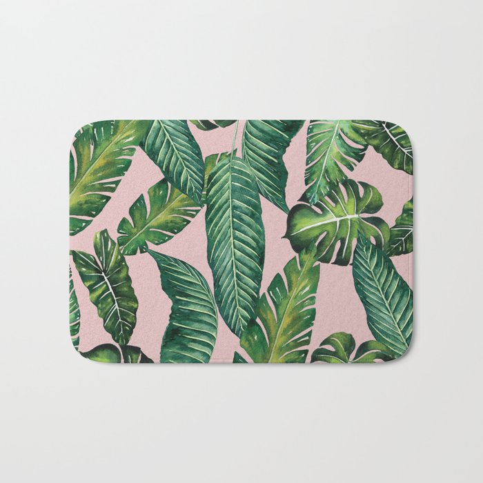 Jungle Leaves, Banana, Monstera II Pink #society6 Bath Mat