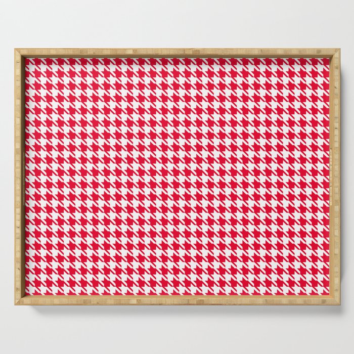 PreppyPatterns™ - Modern Houndstooth - white and cherry red Serving Tray