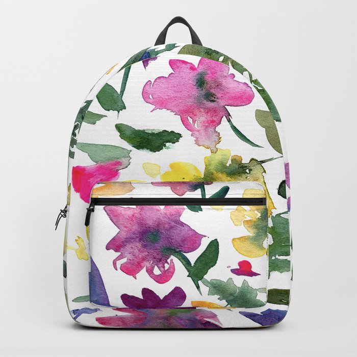 Tranquil Purple Pink and Yellow Watercolor Florals Backpack