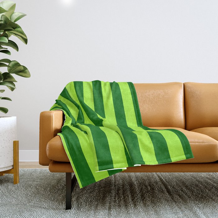 Dark Green & Light Green Colored Stripes/Lines Pattern Throw Blanket