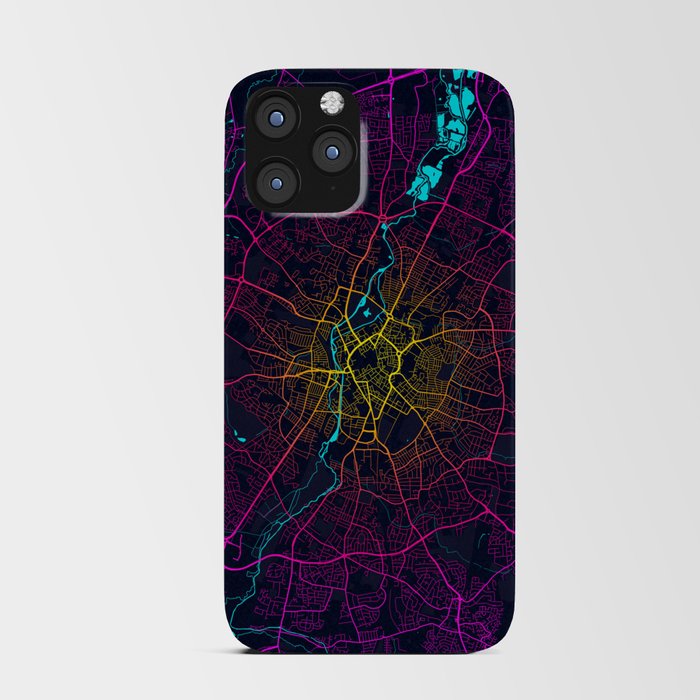 Leicestershire City Map of England - Neon iPhone Card Case
