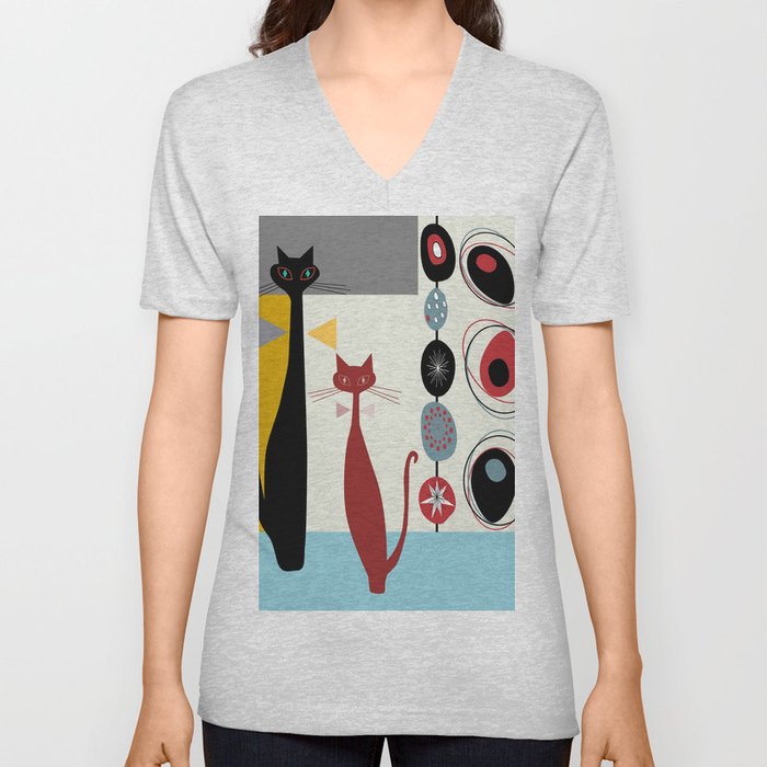 Mid-Century Modern Art Cats V Neck T Shirt