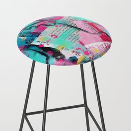 Turquoise, pink and yellow digital acrylic watercolor collage design Bar Stool