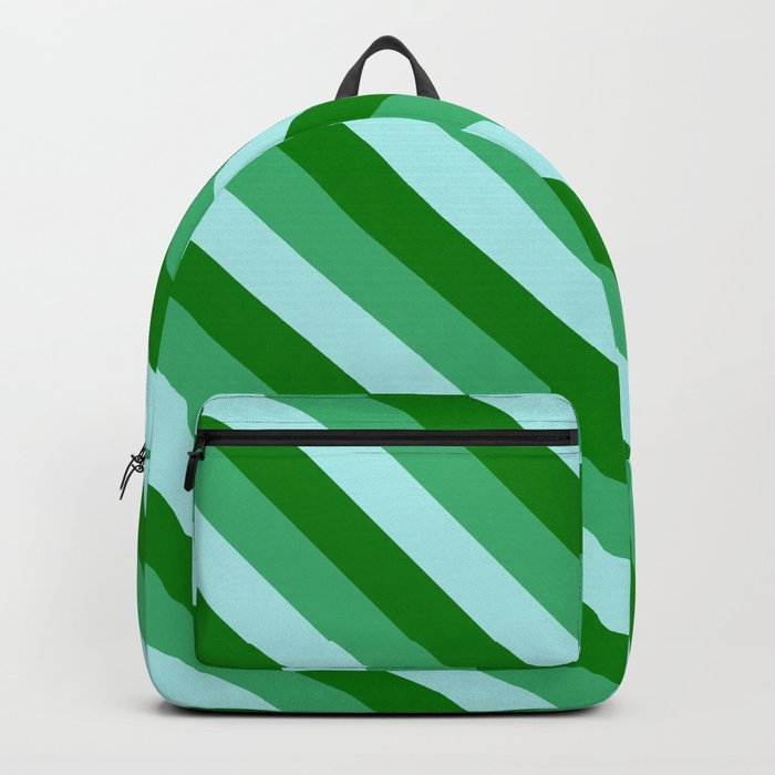 Green, Sea Green, and Turquoise Colored Lined/Striped Pattern Backpack