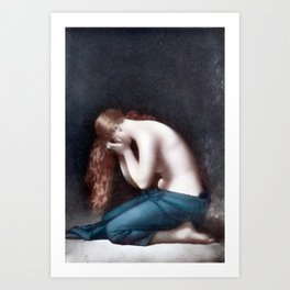 Madeleine Weeping (The Young Woman with long red hair) portrait painting by Jean-Jacques Henner   Art Print