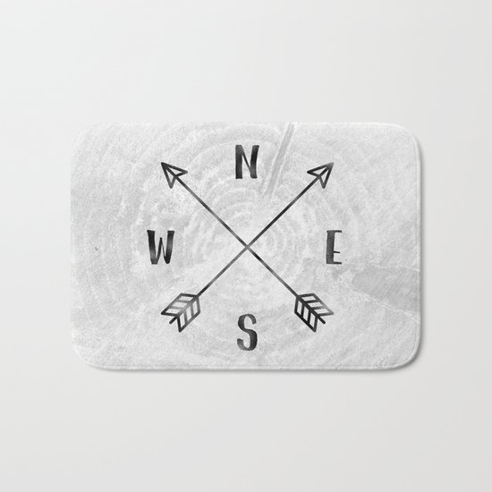 Black and White Wood Grain Compass Bath Mat