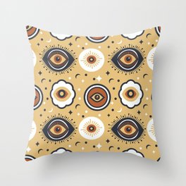 Vibrant Colorful Evil Eyes - Apache & Brown Rust Throw Pillow