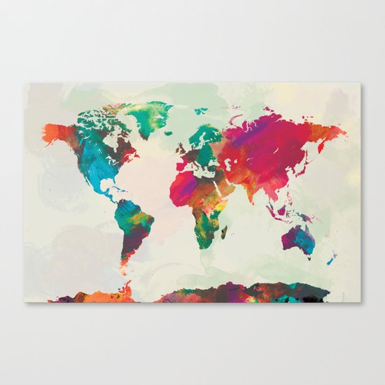 Watercolor World Map Canvas Print