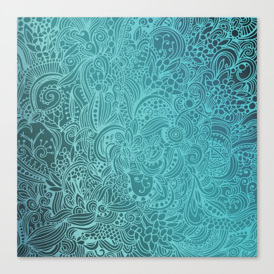 Detailed zentangle square, blue colorway Canvas Print