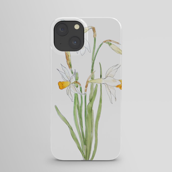 3 white daffodil flower watercolor and ink iPhone Case