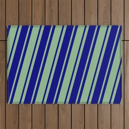 [ Thumbnail: Dark Sea Green & Blue Colored Striped/Lined Pattern Outdoor Rug ]