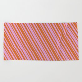 [ Thumbnail: Chocolate and Plum Colored Lined/Striped Pattern Beach Towel ]