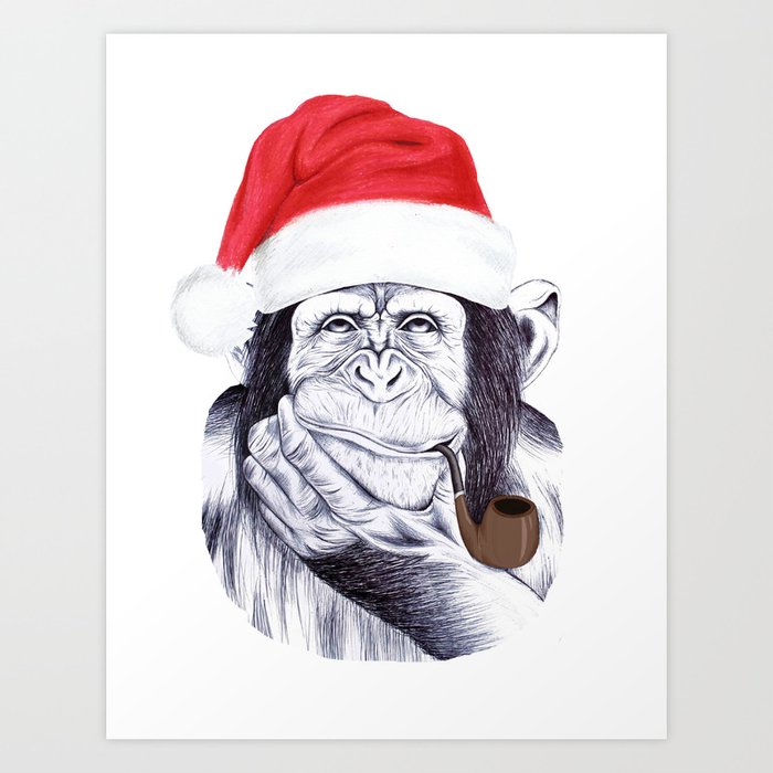Christmas Chimp Art Print