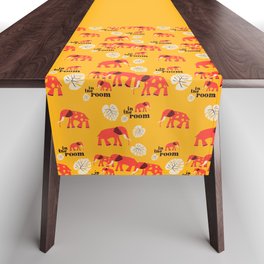 Elephant in the room: Retro font and art in bright red and yellow (with bonus monstera leaf) Table Runner