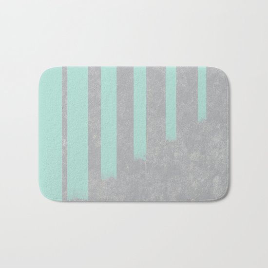 Soft cyan stripes on concrete Bath Mat