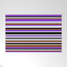 [ Thumbnail: Grey, Brown, Purple, Lavender & Black Colored Pattern of Stripes Welcome Mat ]