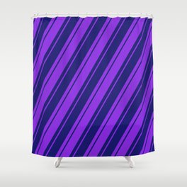 [ Thumbnail: Purple & Midnight Blue Colored Stripes/Lines Pattern Shower Curtain ]