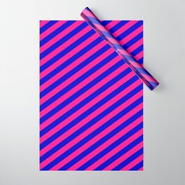 [ Thumbnail: Deep Pink & Blue Colored Striped/Lined Pattern Wrapping Paper ]