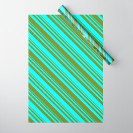 [ Thumbnail: Aqua & Green Colored Lined Pattern Wrapping Paper ]