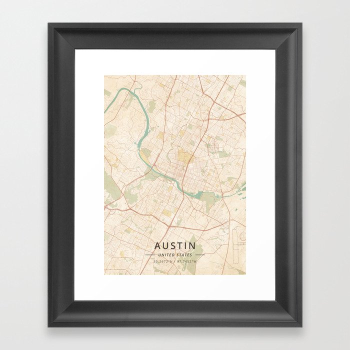 Austin, United States - Vintage Map Framed Art Print