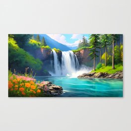 Scenic Breathtaking Waterfall On A Sunny Day Canvas Print