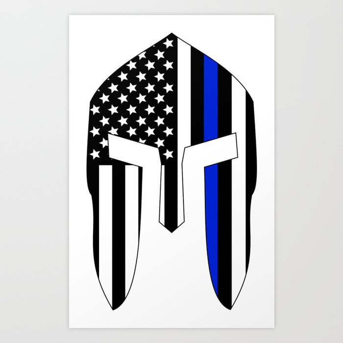 Spartan Helmet Usa Flag Thin Blue Line Art Print By Clipartfever