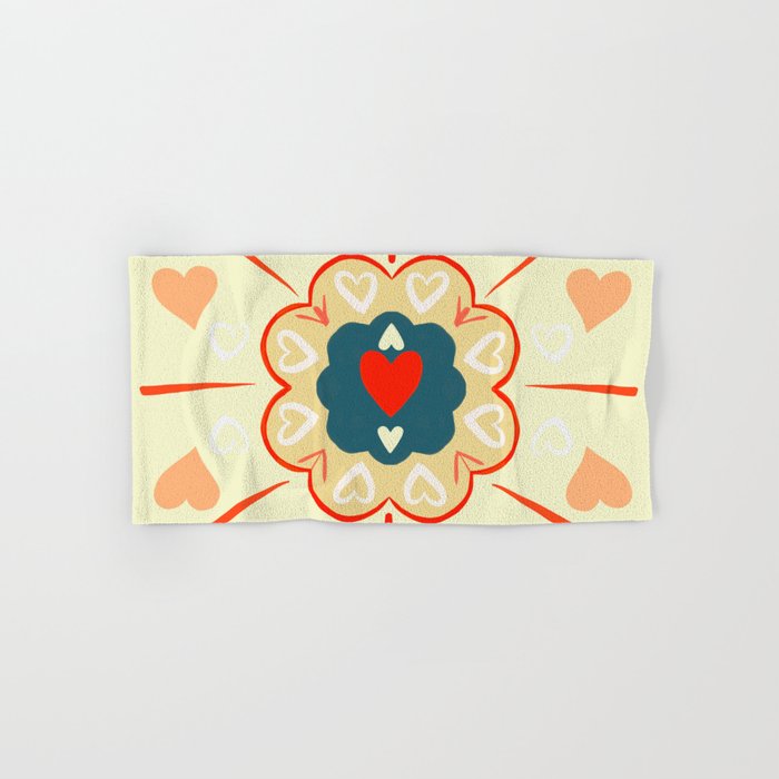 Valentines Day Heart Mandala in Happy Lemon Hand & Bath Towel