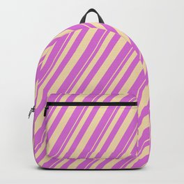 [ Thumbnail: Tan & Orchid Colored Lined Pattern Backpack ]