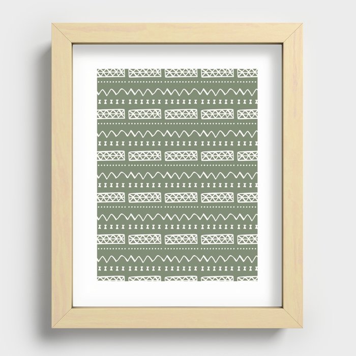 Zesty Zig Zag Bow Tie Light Green and White Mud Cloth Pattern Recessed Framed Print