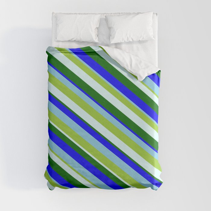 Eye-catching Green, Light Cyan, Dark Green, Blue & Sky Blue Colored Lines/Stripes Pattern Duvet Cover
