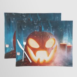Spooky Halloween Pumpkins in Forest Placemat