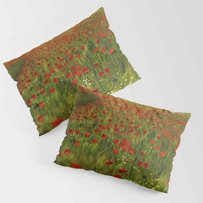 Alpine Meadow with Red Poppies floral landscape portrait painting by Pál Szinyei Merse Pillow Sham