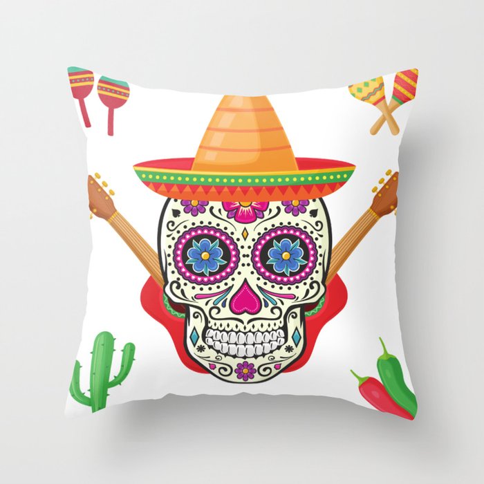 Skull Mandala Celebrating A Spanish Holiday With A Smile Throw Pillow