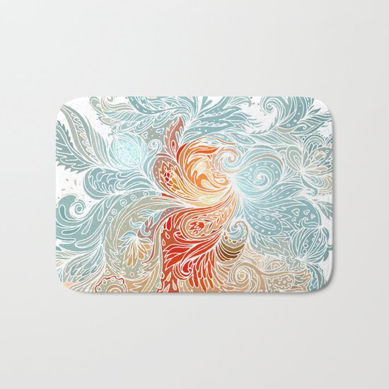 Light Blue Floral Indian Pattern Bath Mat