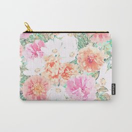 Pink Orange flowers Girly Watercolor Paint Carry-All Pouch