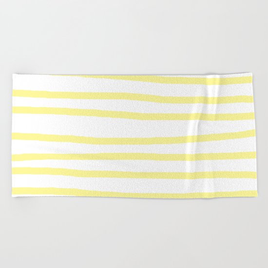 Simply Drawn Stripes in Pastel Yellow Beach Towel