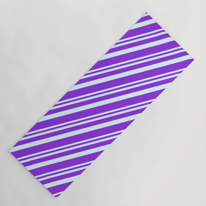Light Cyan & Purple Colored Stripes Pattern Yoga Mat