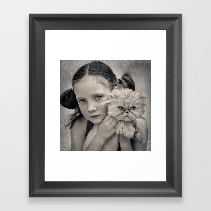 A Girl and her Cat Framed Art Print