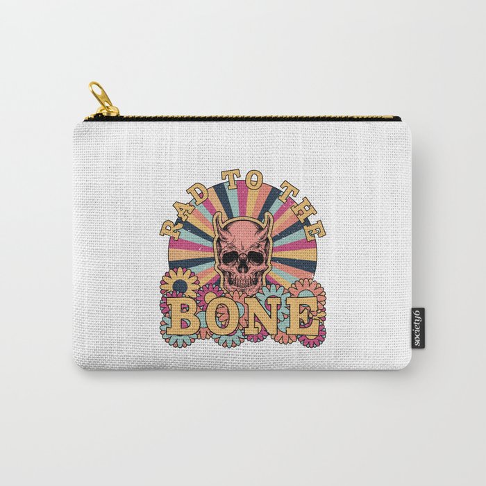 Rad To The Bone - Retro Skull And Flowers Carry-All Pouch
