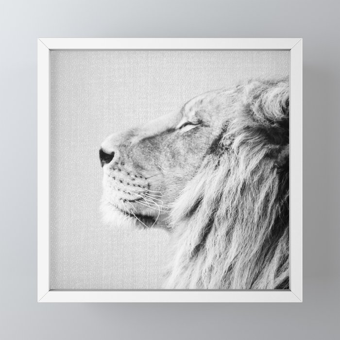 Lion Portrait Black White Framed Mini Art Print By Galdesign