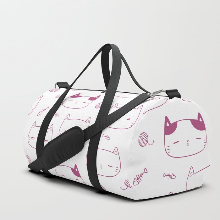 Magenta Doodle Kitten Faces Pattern Duffle Bag