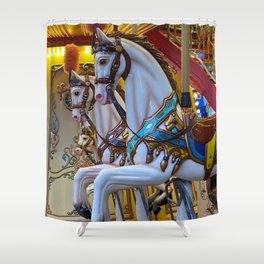 Vintage Carousel Horses Funky Quirky Cute Cozy Boho Maximalism Maximalist Shower Curtain