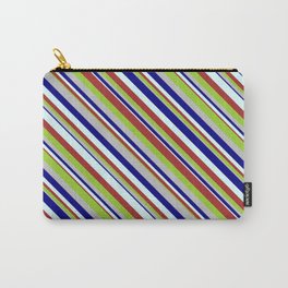 [ Thumbnail: Blue, Light Cyan, Brown, Green, and Grey Colored Striped Pattern Carry-All Pouch ]