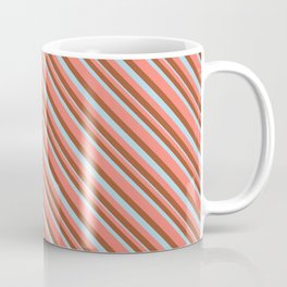 [ Thumbnail: Salmon, Sienna & Light Blue Colored Striped/Lined Pattern Coffee Mug ]