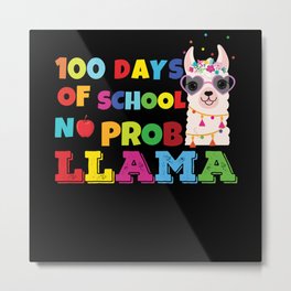 Days Of School 100th Day 100 Kawaii Llama Alpaca Metal Print