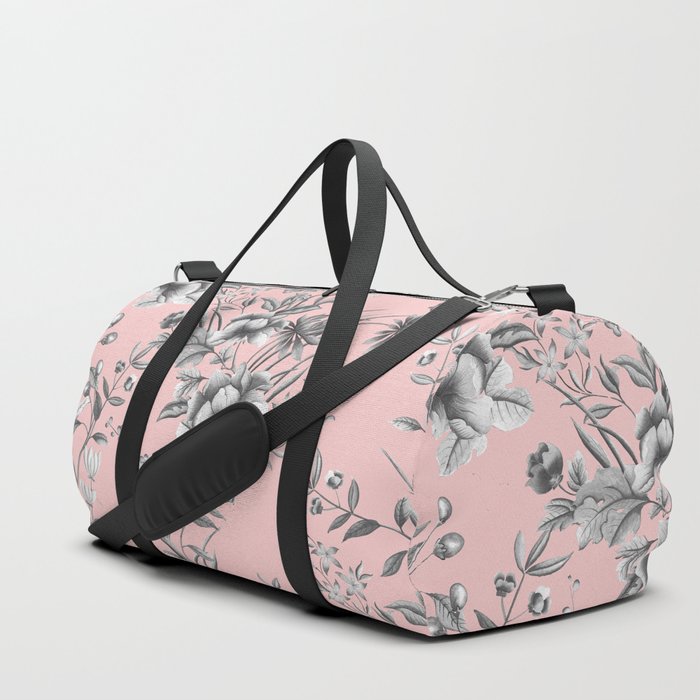 Chinoiserie Flowers Millennial Pink Duffle Bag