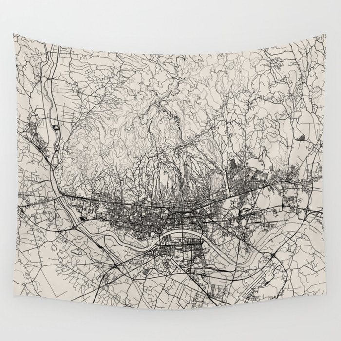 Zagreb - Croatia - Black&White Illustrated Map Wall Tapestry